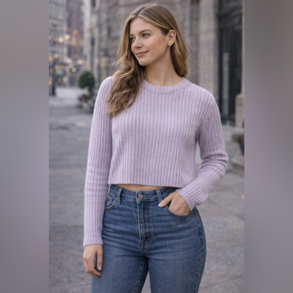 UK2LA Lavender Ribbed Cropped Sweater L/XL Cozy Soft Knit